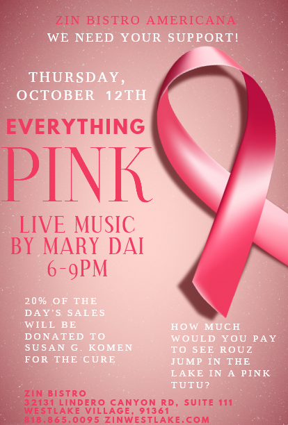 Annual Breast Cancer Awareness Fundraiser at Zin Bistro